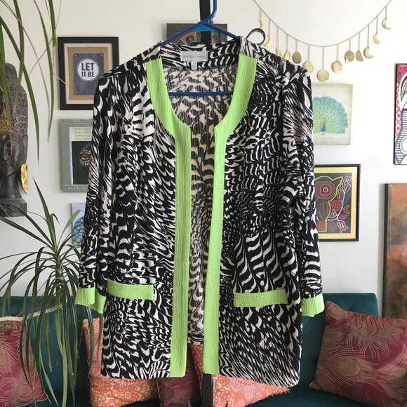 DRAPER'S & DAMON'S size L Black & Cream Print Textured Slinky Knit Jacket - Picture 1 of 4